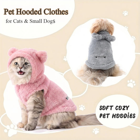 Rabbit Ear Fleece Pet Hoodie โ Soft Plush Winter Coat for Dogs & Cats