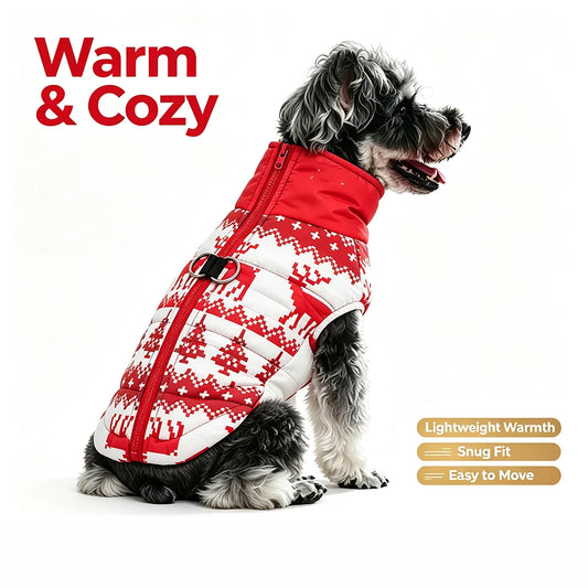 Winter Christmas Pet Jacket โ Warm Zipper Coat with D-Ring