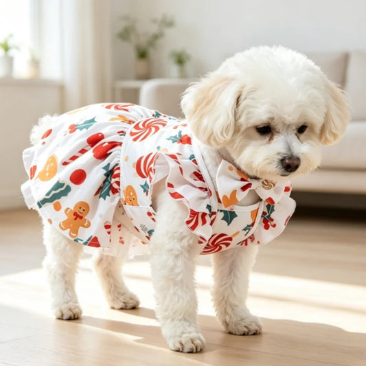 Christmas Snowflake Pet Dress โ Ruffle Bow Princess Outfit for Dogs & Cats
