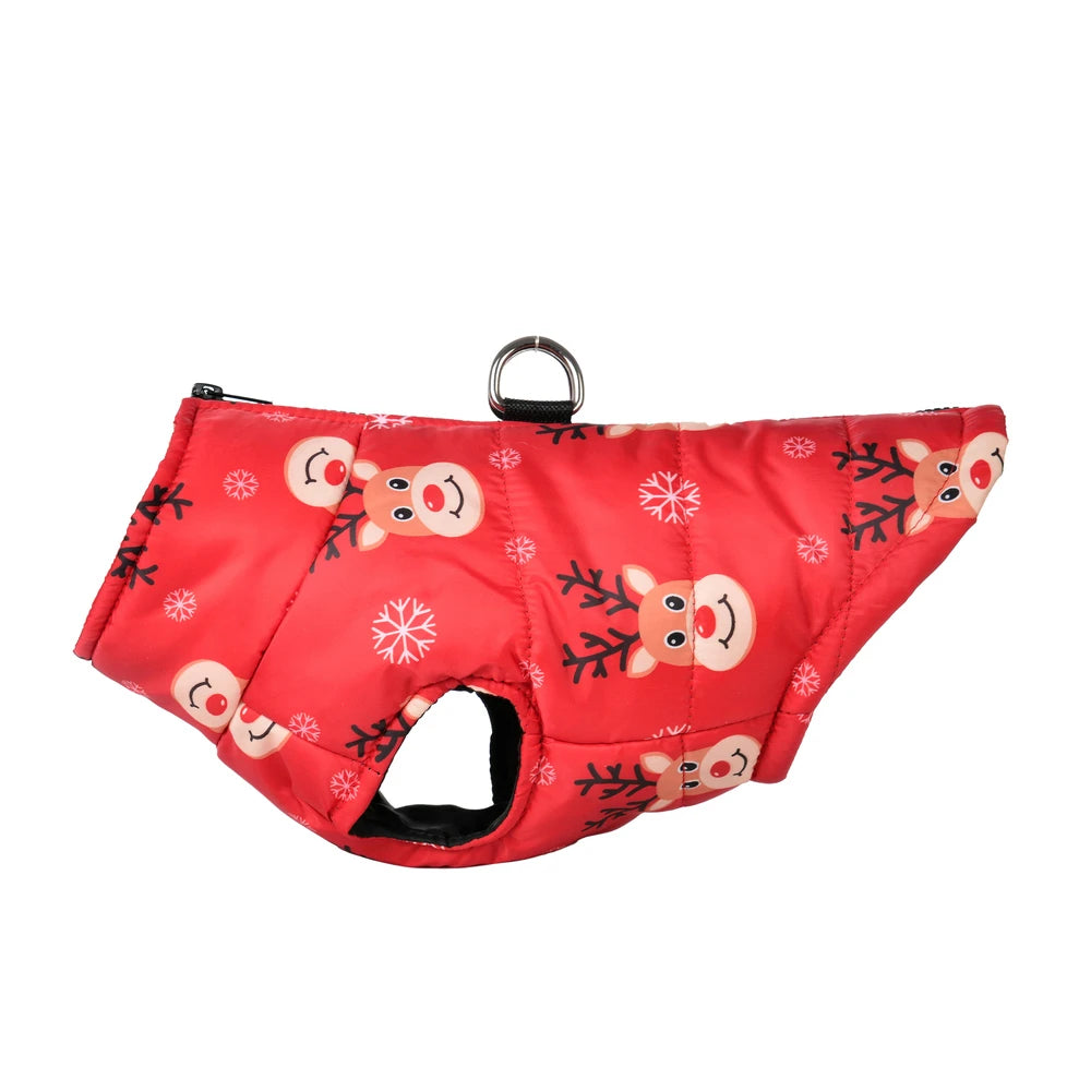 Christmas Print Pet Jacket β Winter Coat with D-Ring for Dogs & Cats