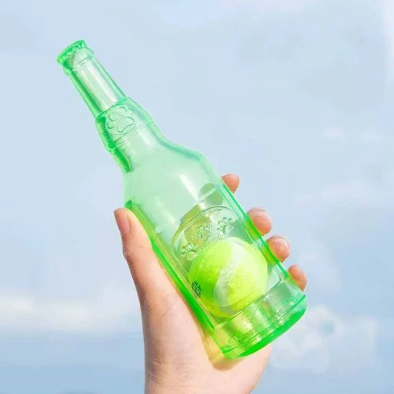 Beer Bottle Pet Chew Toy with Tennis Ball β Squeaky Interactive Toy for Dogs & Cats