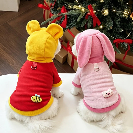 Cartoon Fleece Pet Hoodie – Warm Winter Clothes for Dogs & Cats
