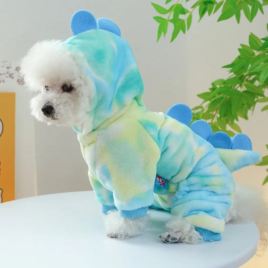 Dinosaur Flannel Pet Hoodie – Thick Warm Winter Costume for Dogs & Cats