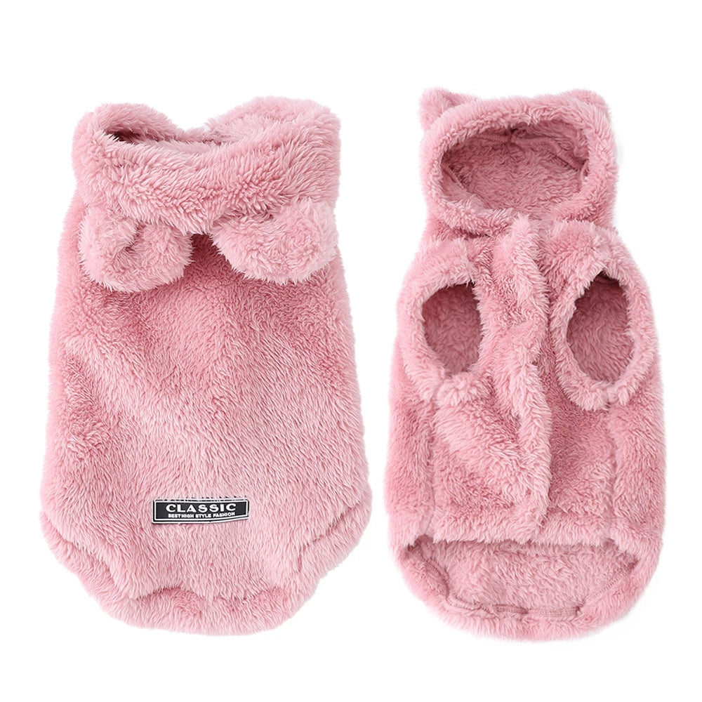 Rabbit Ear Fleece Pet Hoodie β Soft Plush Winter Coat for Dogs & Cats