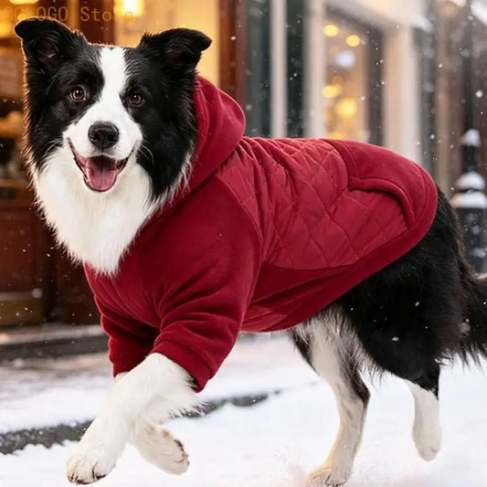 Quilted Fleece Dog Hoodie Coat – Padded Front-Sleeve Jacket for Outdoor Walks