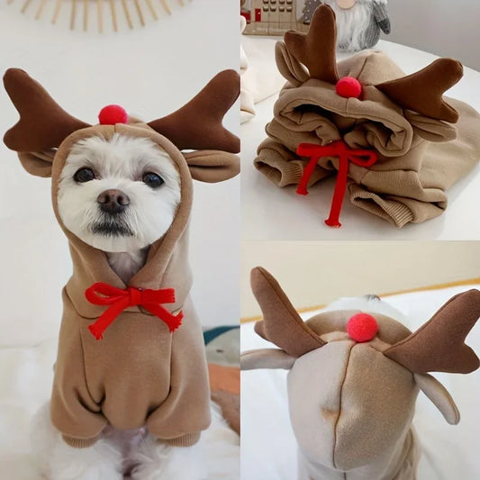 Christmas Reindeer Pet Sweater โ Hooded Antler Costume for Dogs & Cats