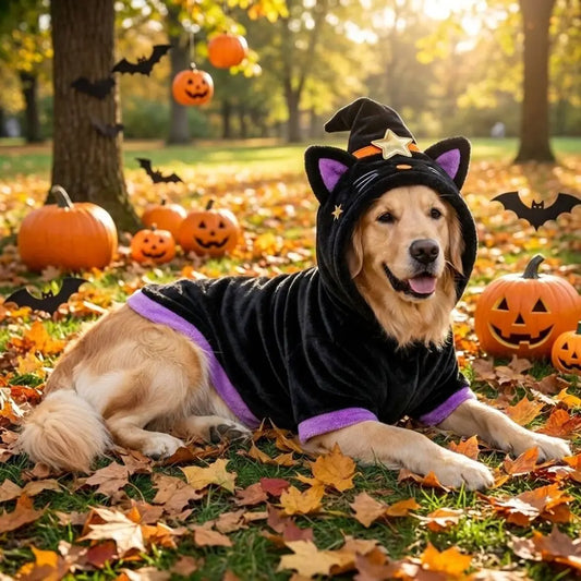 Wizard Witch Pet Costume โ Halloween Hoodie & Hat Outfit for Dogs & Cats