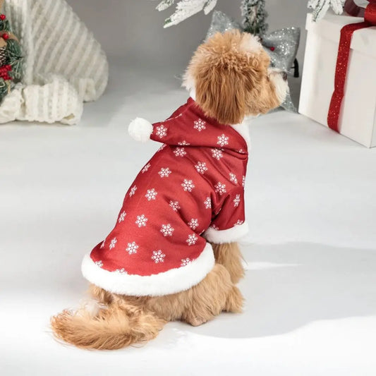 Snowflake Christmas Pet Hoodie โ Thickened Plush Winter Coat for Dogs & Cats