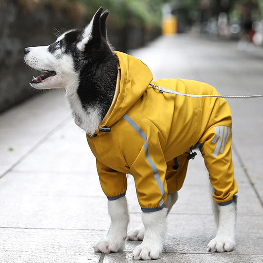 Lightweight Reflective Dog Rain Jacket – Waterproof Hooded Coat with Leash Hole