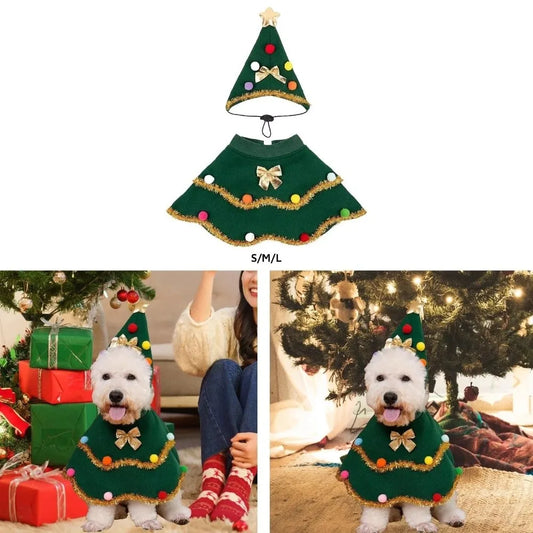 Green Christmas Pet Cloak & Hat โ Festive Holiday Costume for Dogs & Cats