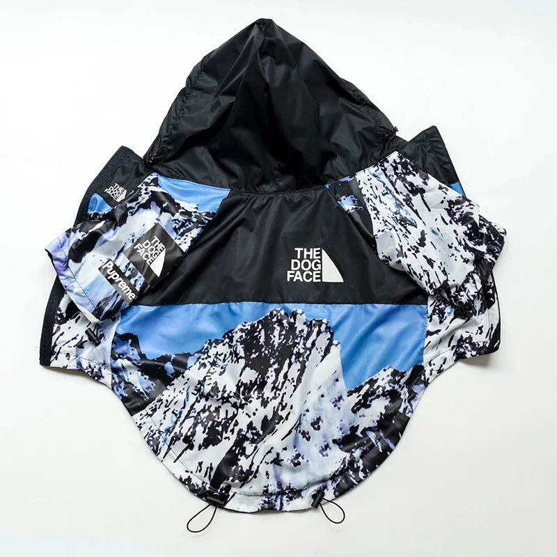 Dog Face Print Waterproof Jacket – Windproof Hooded Raincoat for Small to Large Dogs