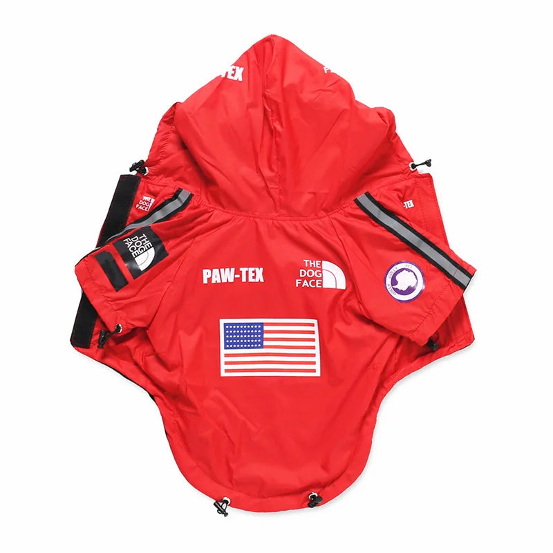 Dog Face Print Waterproof Jacket – Windproof Hooded Raincoat for Small to Large Dogs