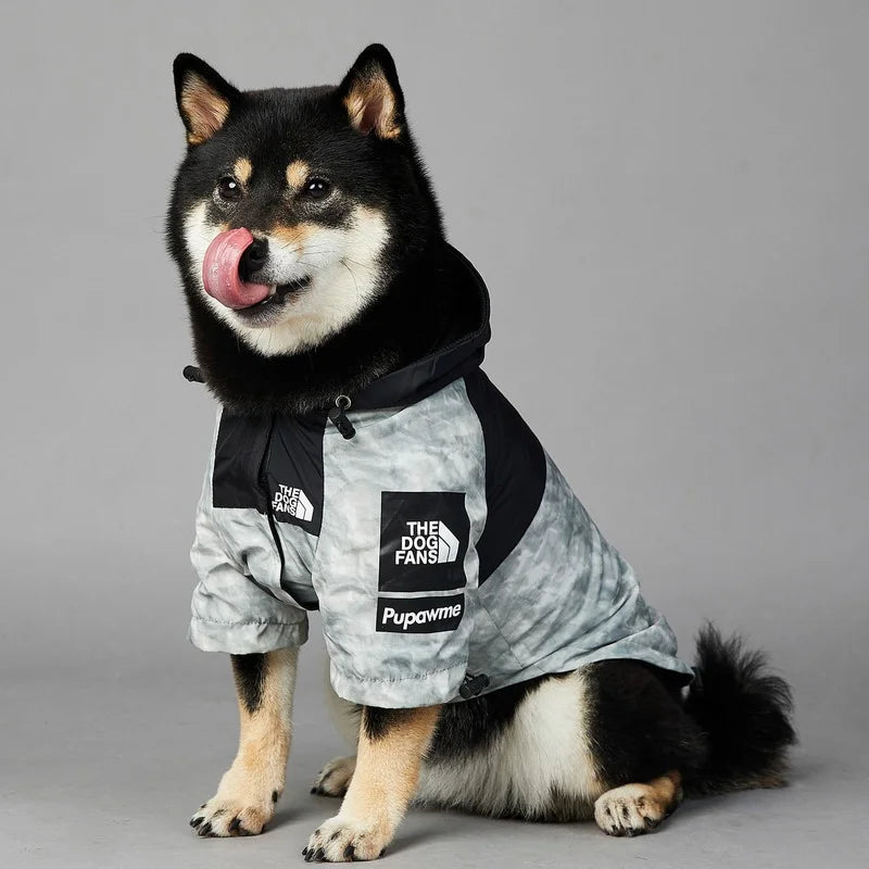 Dog Face Print Waterproof Jacket – Windproof Hooded Raincoat for Small to Large Dogs