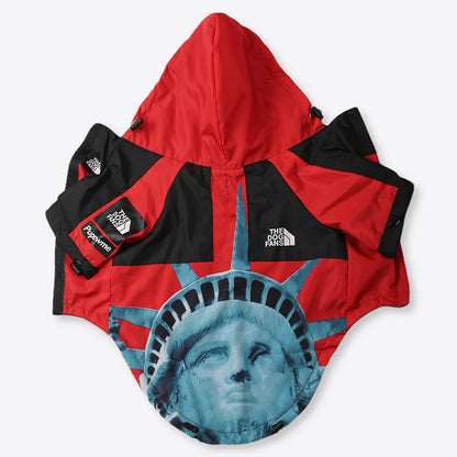 Dog Face Print Waterproof Jacket – Windproof Hooded Raincoat for Small to Large Dogs