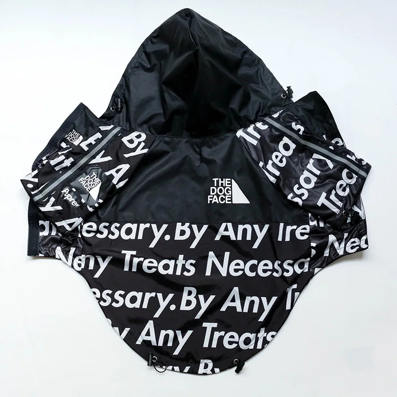Dog Face Print Waterproof Jacket – Windproof Hooded Raincoat for Small to Large Dogs