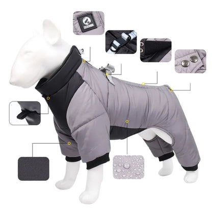 Waterproof Padded Dog Winter Jumpsuit – Warm Fleece Coat with D-Ring