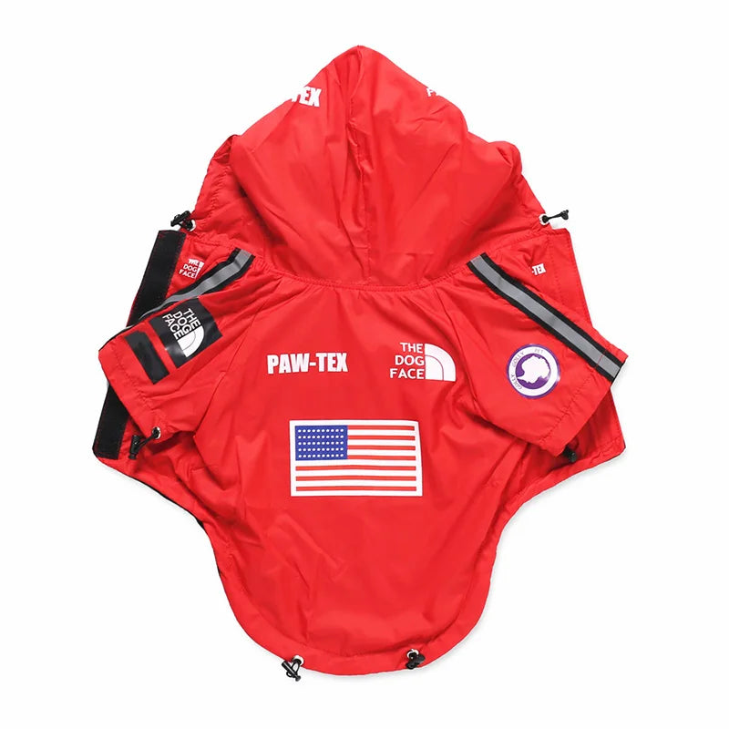 Dog Face Print Waterproof Jacket – Windproof Hooded Raincoat for Small to Large Dogs