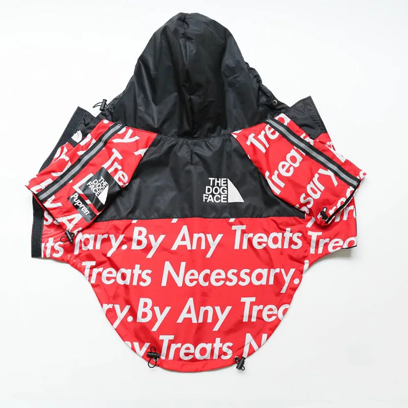 Dog Face Print Waterproof Jacket – Windproof Hooded Raincoat for Small to Large Dogs