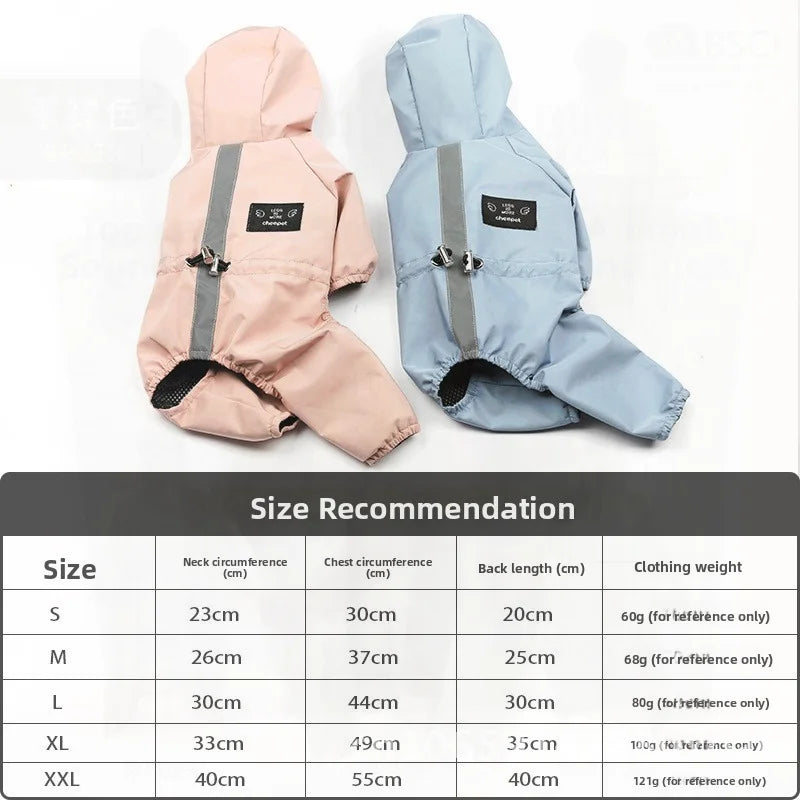 Reflective Softshell Pet Raincoat – Breathable Four-Leg Rain Jacket for Dogs & Cats