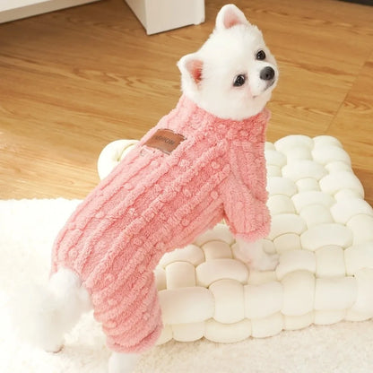 Thick Plush Dog Jumpsuit with D-Ring – Warm Four-Leg Winter Coat