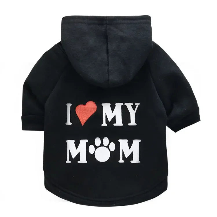 Mommy Print Fleece Pet Hoodie – Thick Warm Coat for Dogs & Cats