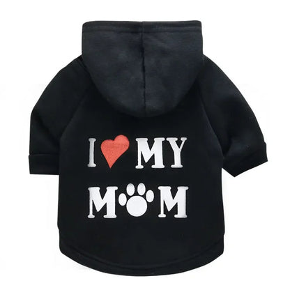 Mommy Print Fleece Pet Hoodie – Thick Warm Coat for Dogs & Cats
