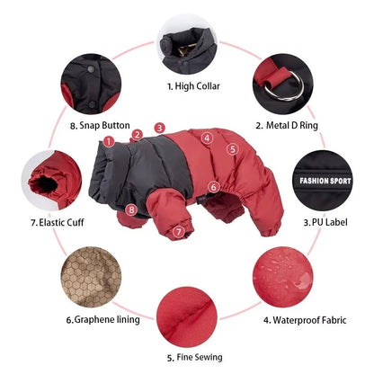 Graphene Insulated Pet Winter Jumpsuit – Waterproof Padded Four-Leg Coat for Dogs & Cats
