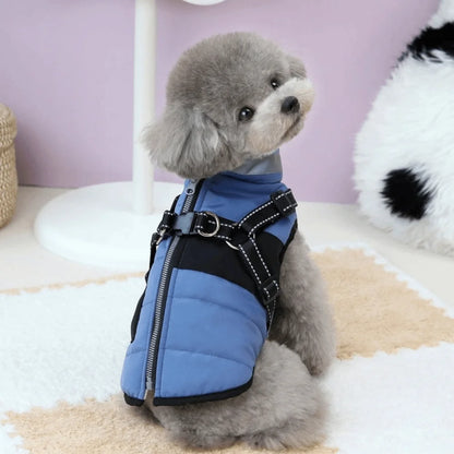 Waterproof Padded Dog Winter Jacket – Reflective Zipper Coat with Built-In Harness