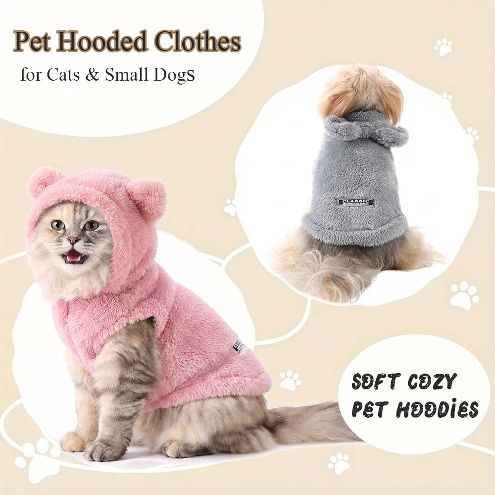 Rabbit Ear Fleece Pet Hoodie – Soft Plush Winter Coat for Dogs & Cats