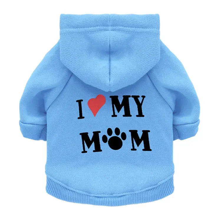 Mommy Print Fleece Pet Hoodie – Thick Warm Coat for Dogs & Cats