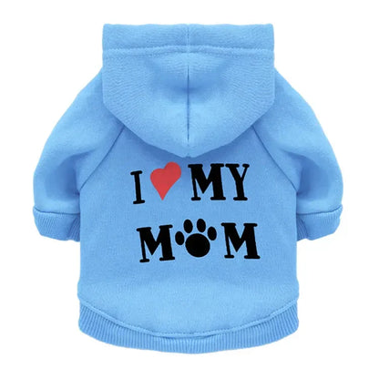 Mommy Print Fleece Pet Hoodie – Thick Warm Coat for Dogs & Cats