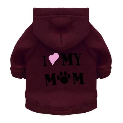 Mommy Print Fleece Pet Hoodie – Thick Warm Coat for Dogs & Cats