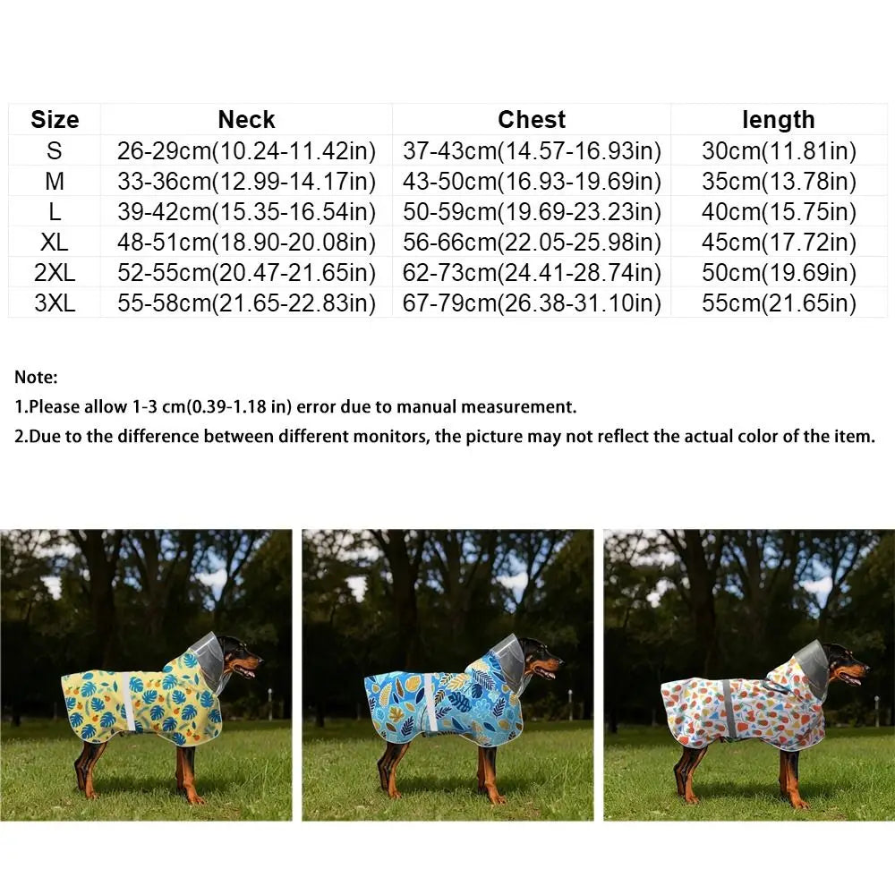 Fruit Print Reflective Dog Raincoat – Waterproof Adjustable Hooded Rain Cloak