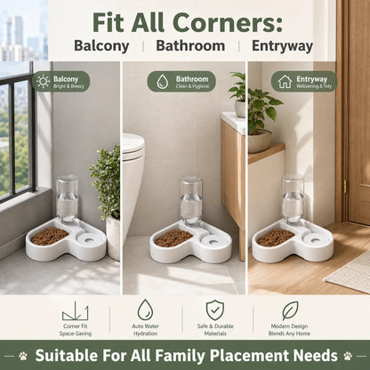 2-in-1 Gravity Pet Feeder & Water Dispenser – Space-Saving Corner Bowl