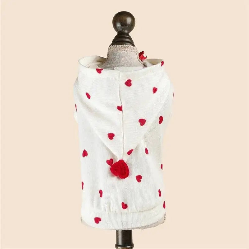 Red Heart Pom Pom Pet Hoodie – Lightweight Sleeveless Top for Dogs & Cats