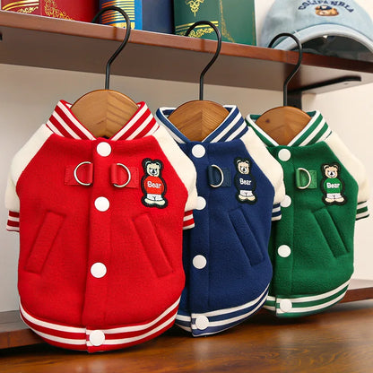 Bear Baseball Pet Jacket – Cozy Sporty Winter Coat for Dogs & Cats