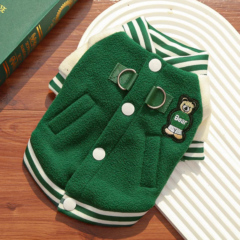 Bear Baseball Pet Jacket – Cozy Sporty Winter Coat for Dogs & Cats