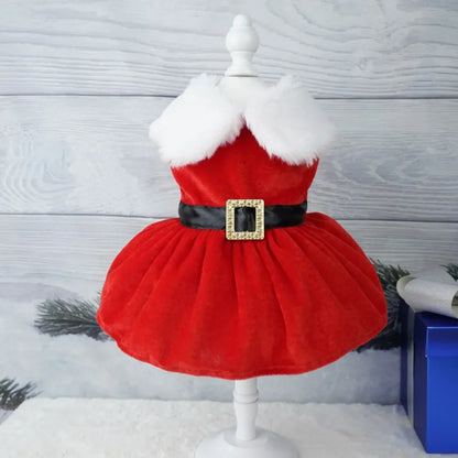 Cute Santa Christmas Pet Dress – Warm Holiday Costume