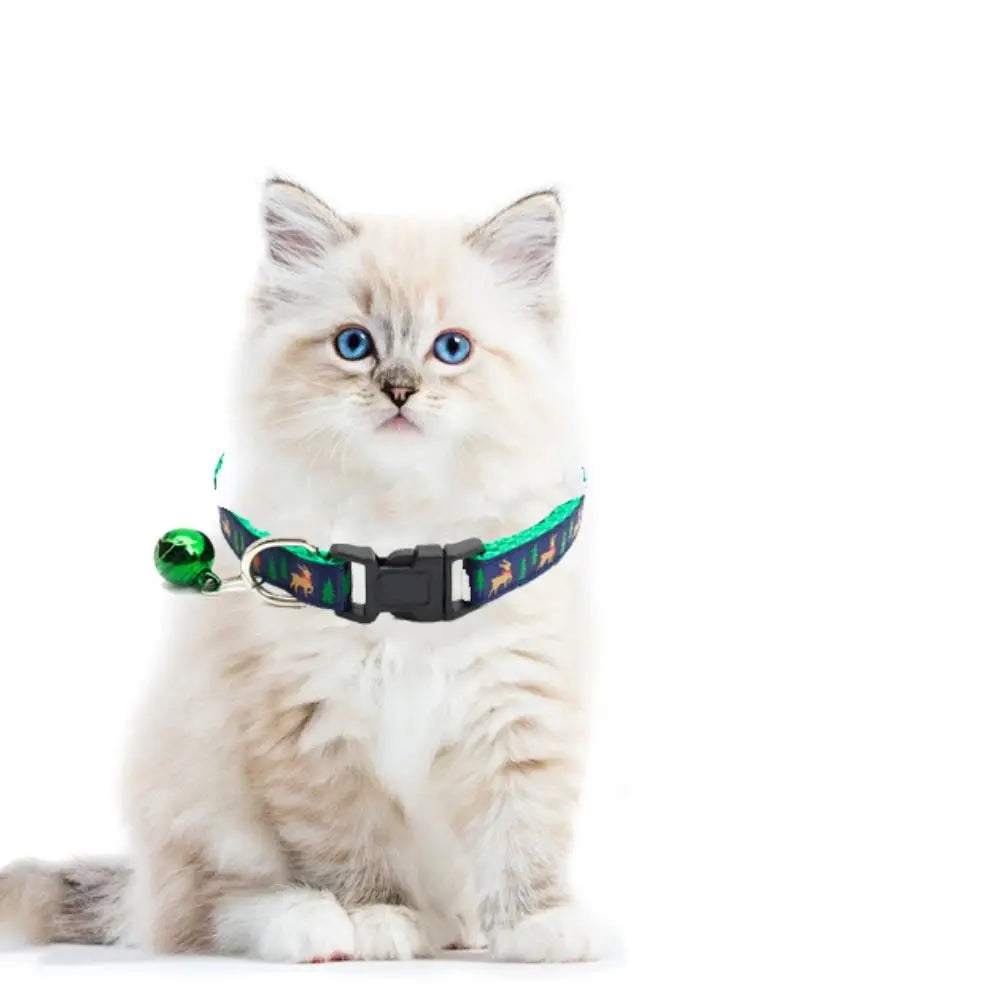 Christmas Cat Collar with Bell – Adjustable Snowflake & Reindeer Pet Collar