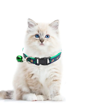 Christmas Cat Collar with Bell – Adjustable Snowflake & Reindeer Pet Collar