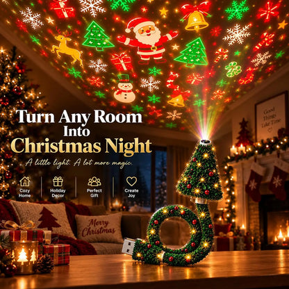 Christmas Projector Tree Light – USB Holiday Night Lamp with 6+ Festive Patterns