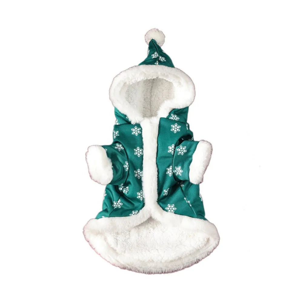 Snowflake Christmas Pet Hoodie – Thickened Plush Winter Coat for Dogs & Cats