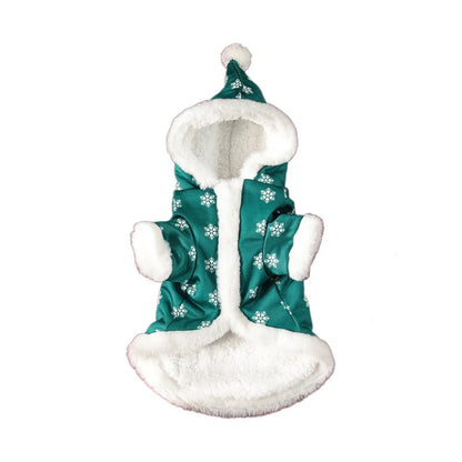 Snowflake Christmas Pet Hoodie – Thickened Plush Winter Coat for Dogs & Cats