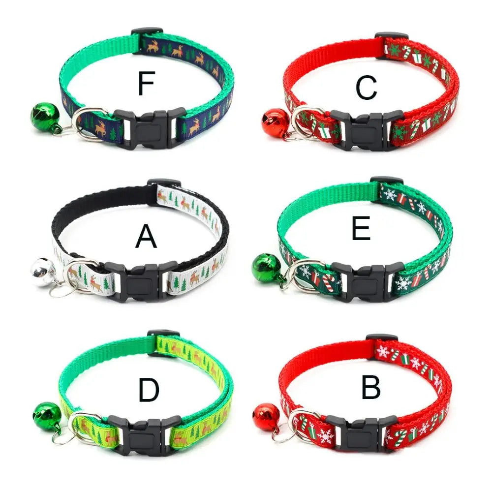 Christmas Cat Collar with Bell – Adjustable Snowflake & Reindeer Pet Collar