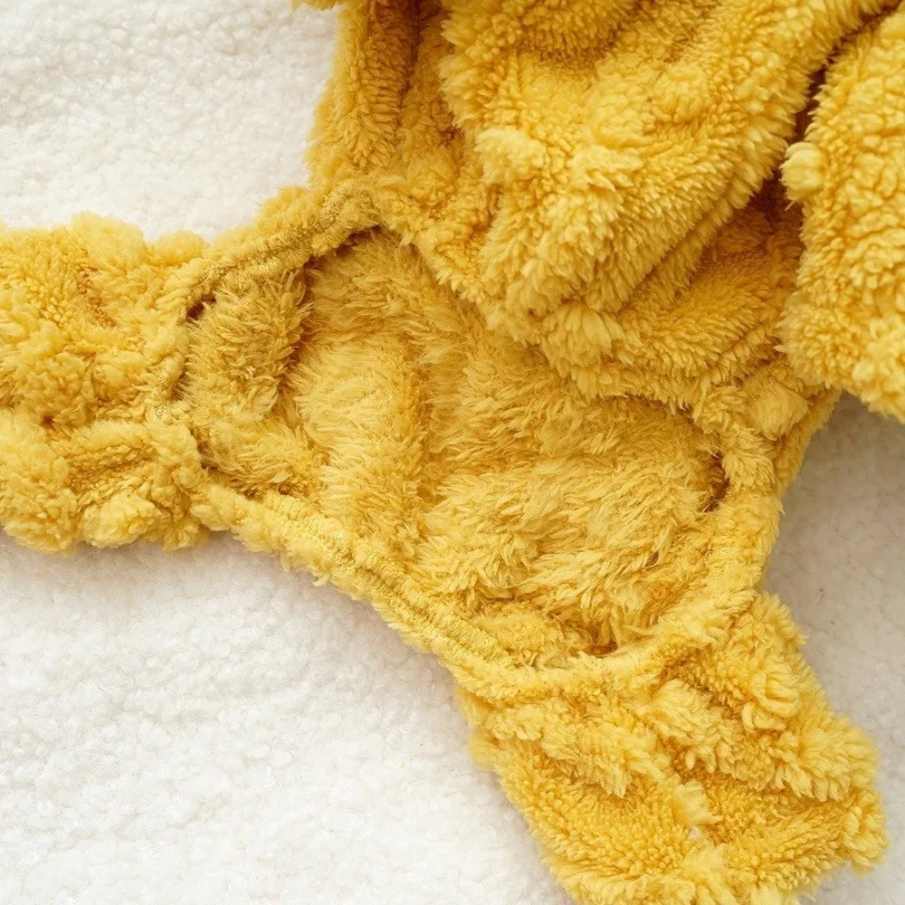 Thick Plush Dog Jumpsuit with D-Ring – Warm Four-Leg Winter Coat
