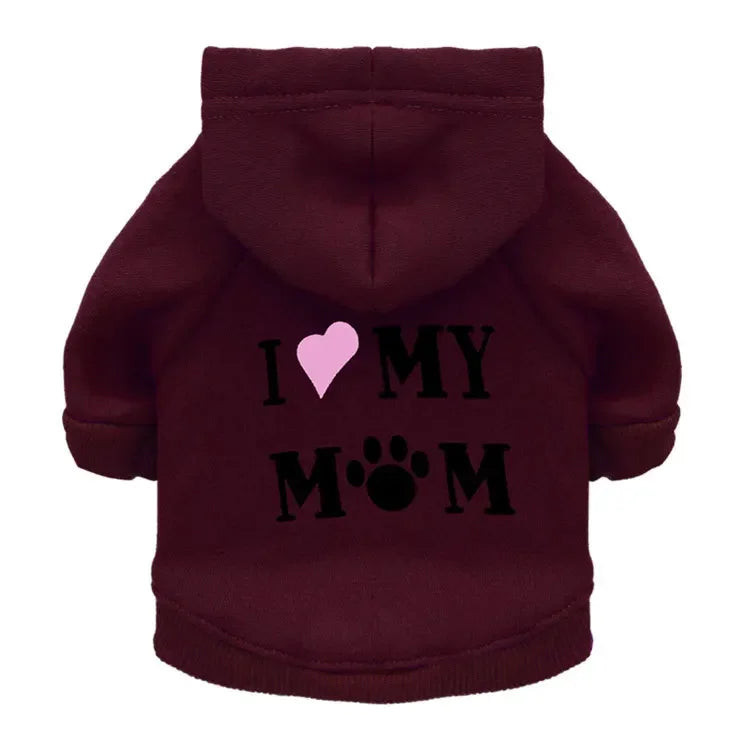 Mommy Print Fleece Pet Hoodie – Thick Warm Coat for Dogs & Cats