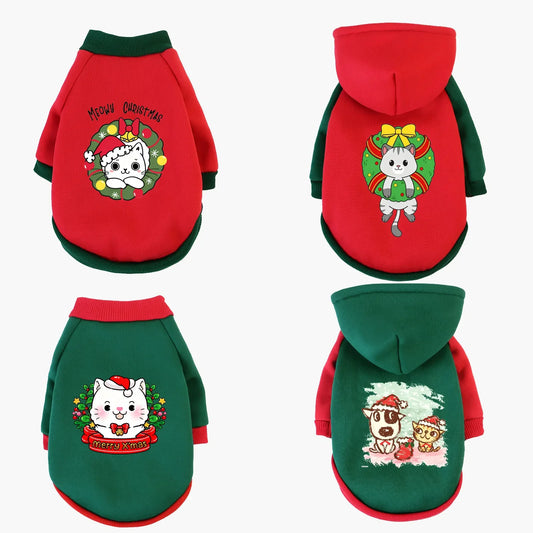 Christmas Cotton Pet Hoodie – Warm Winter Sweatshirt for Dogs & Cats
