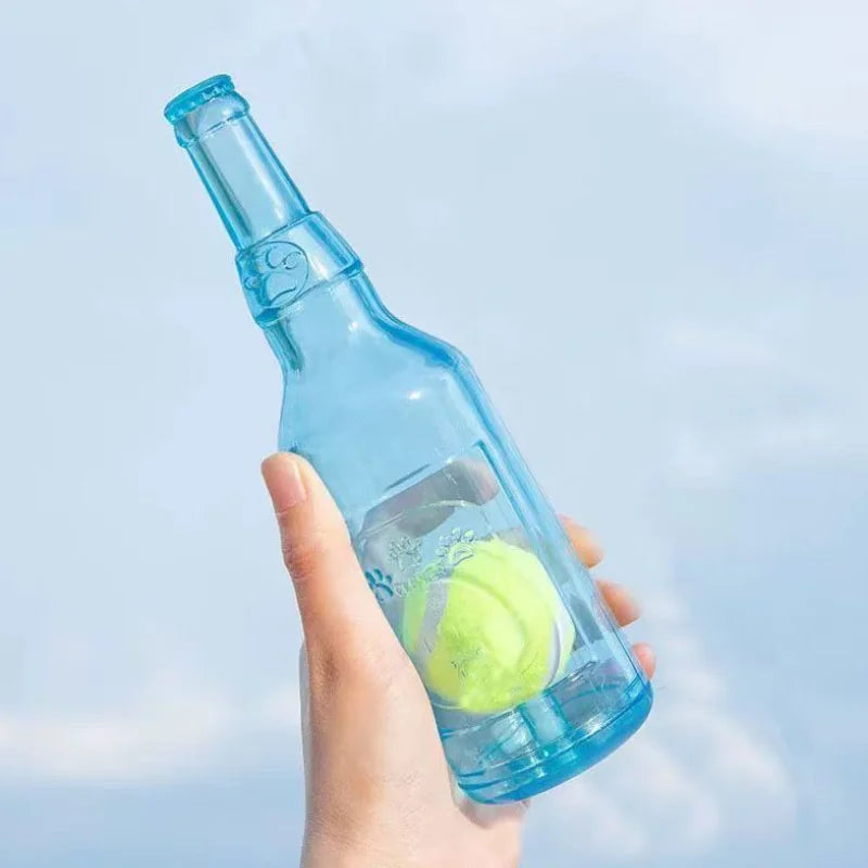 Beer Bottle Pet Chew Toy with Tennis Ball – Squeaky Interactive Toy for Dogs & Cats