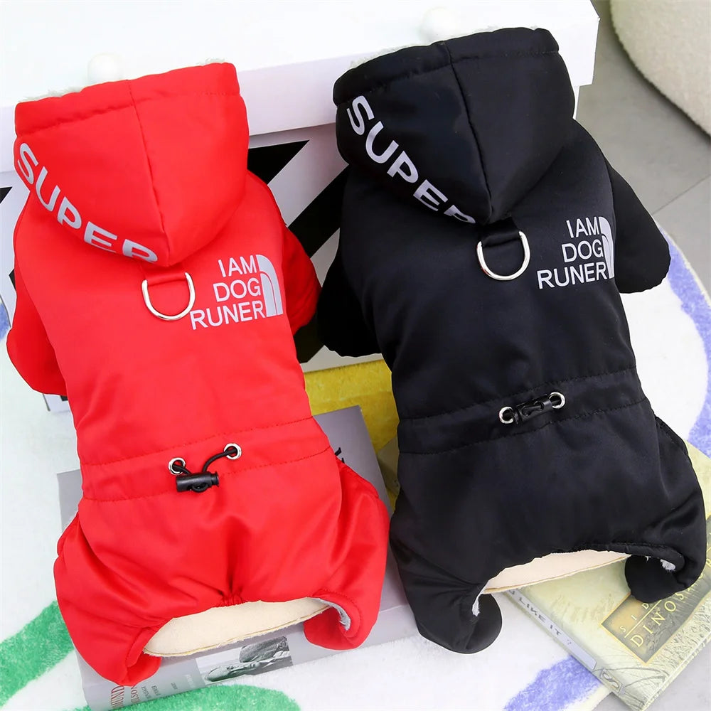 Thickened Waterproof Dog Winter Jumpsuit – Warm Sport Hoodie for Small Dogs