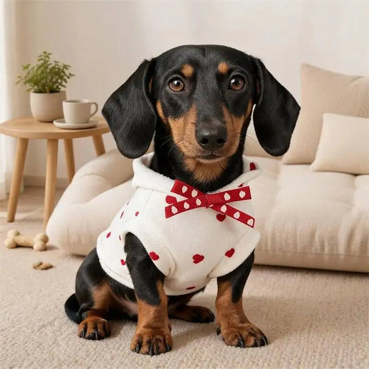 Red Heart Pom Pom Pet Hoodie – Lightweight Sleeveless Top for Dogs & Cats